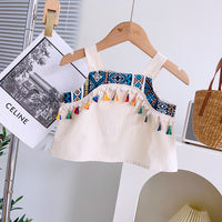 Girls Sleeveless Top With Printed Pants Sets   
