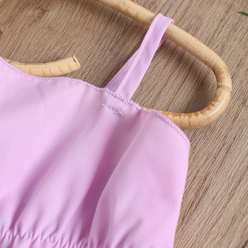 Girls Purple Sleeveless Crop Top With Denim Shorts Set Sets   