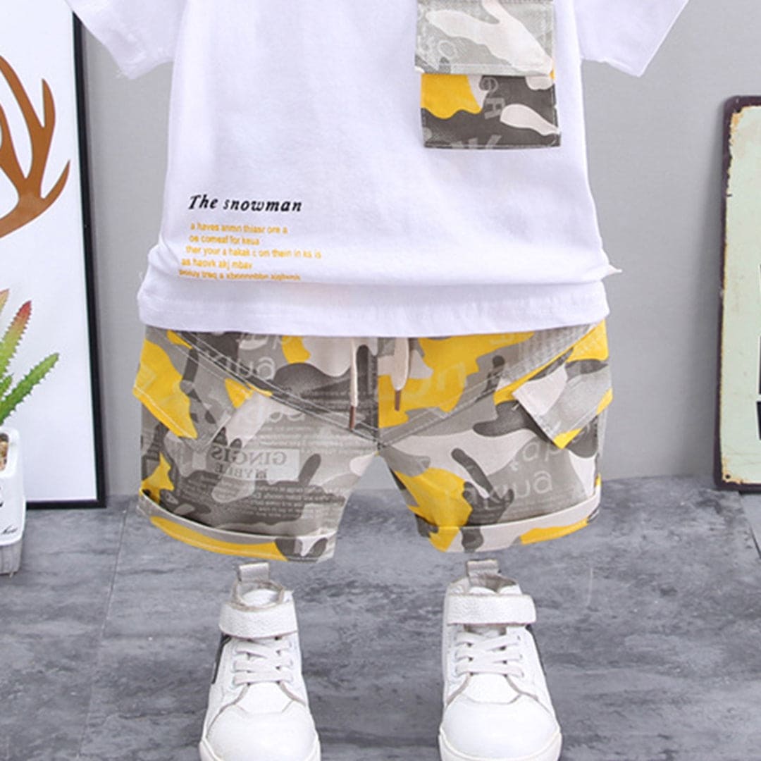 Boys Camouflage Pocket T-Shirt & Shorts Sets   
