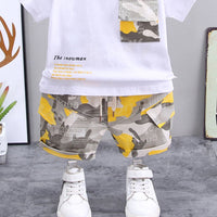 Boys Camouflage Pocket T-Shirt & Shorts Sets   