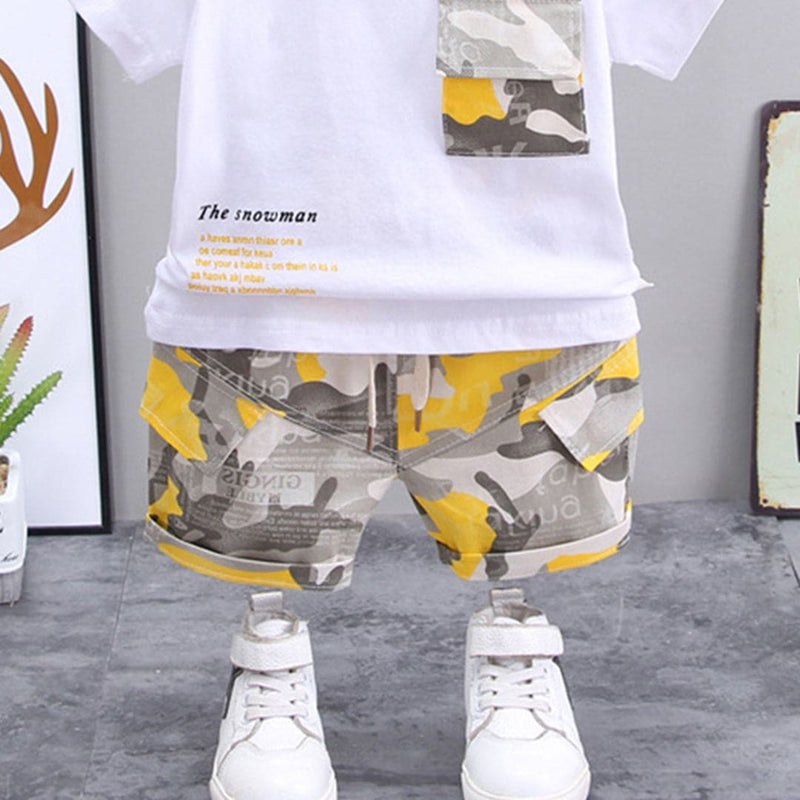 Boys Camouflage Pocket T-Shirt & Shorts Sets   