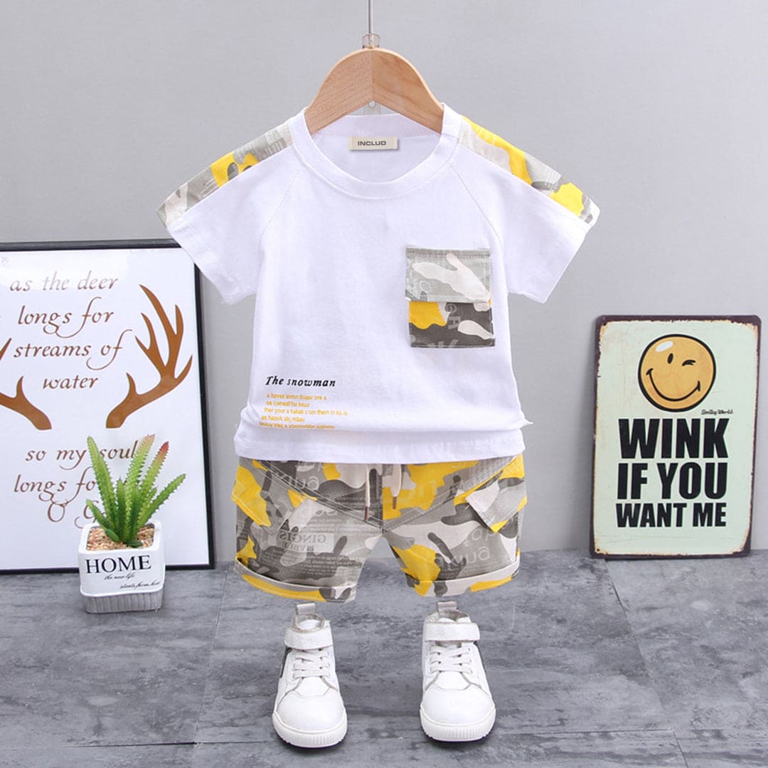 Boys Camouflage Pocket T-Shirt & Shorts Sets Yellow 1-2 Y 