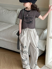 Girls Printed T-Shirt With Straight Pants Set Sets Grey 6-7 Y 