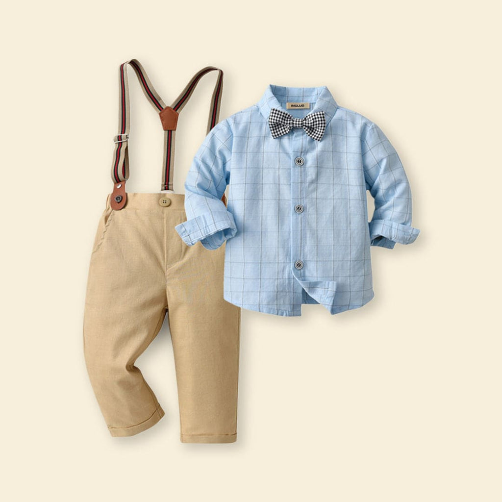 Boys Checked Shirt with Suspender Trousers Set
