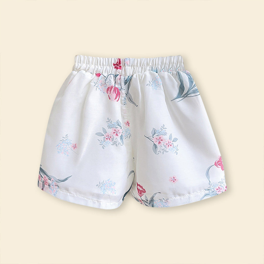 Girls Sleeveless Floral Print Top With Elasticated Shorts Sets   
