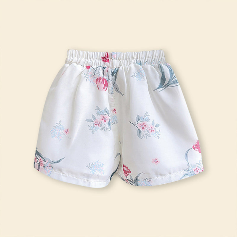 Girls Sleeveless Floral Print Top With Elasticated Shorts Sets   