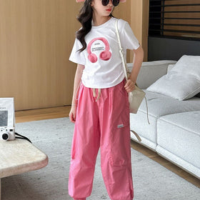 Girls Short Sleeve Graphic T-Shirt With Jogger Set Sets White 6-7 Y 