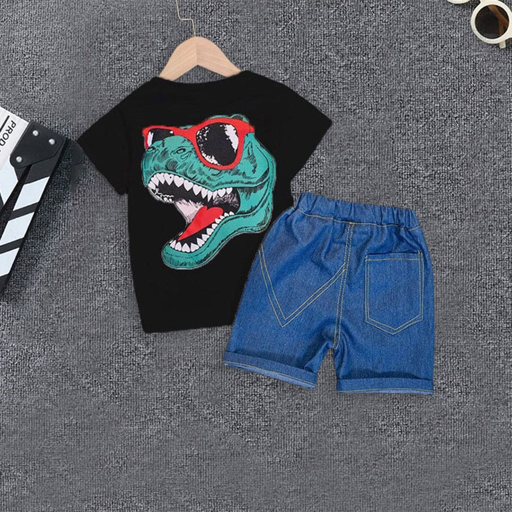 Boys Dinosaur Print T-shirt with Denim Shorts