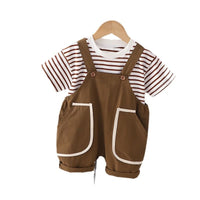 Boys Short Sleeve Striped T-Shirt With Short Length Dungaree 2 pc. Sets   