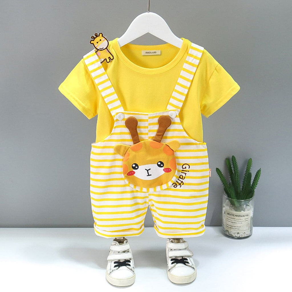 Girls Striped Dungaree with T-shirt Set Sets Yellow 1-2 Y 