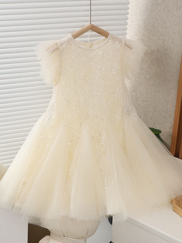 Girls Sequins Ruffle Tulle Party Dress