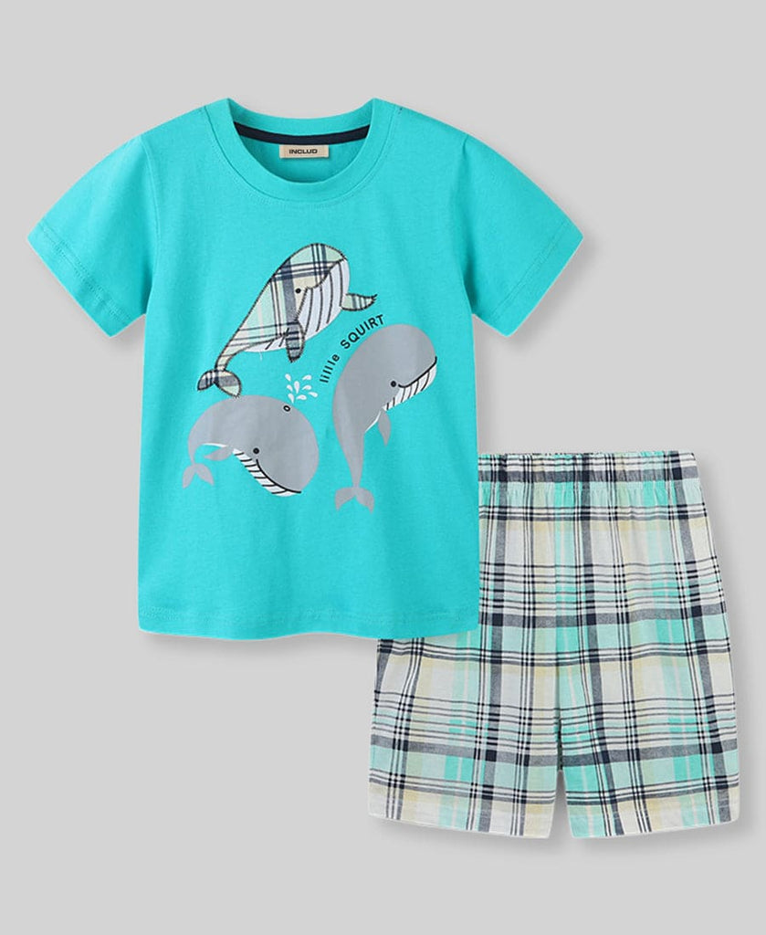 Boys Knitted Two Piece Set with Prints Sets Aqua 1-2 Y 