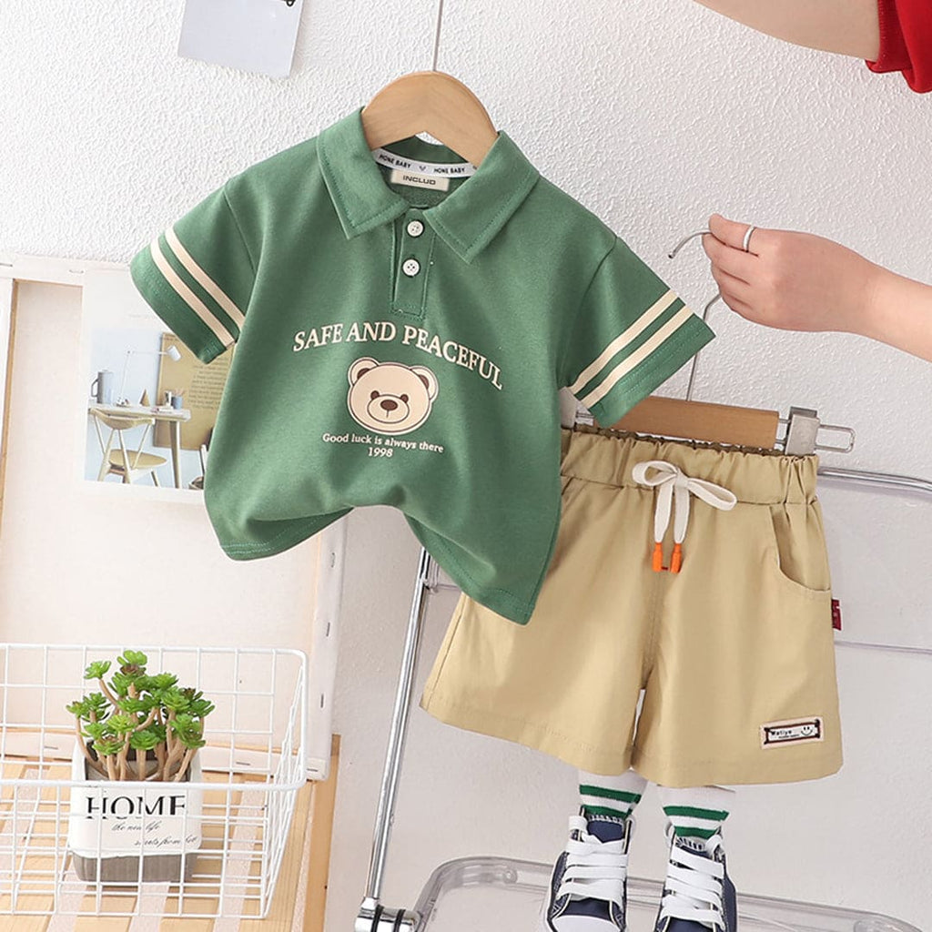 Boys Graphic Polo T-shirt With Elasticated Shorts Sets Green 1-2 Y 