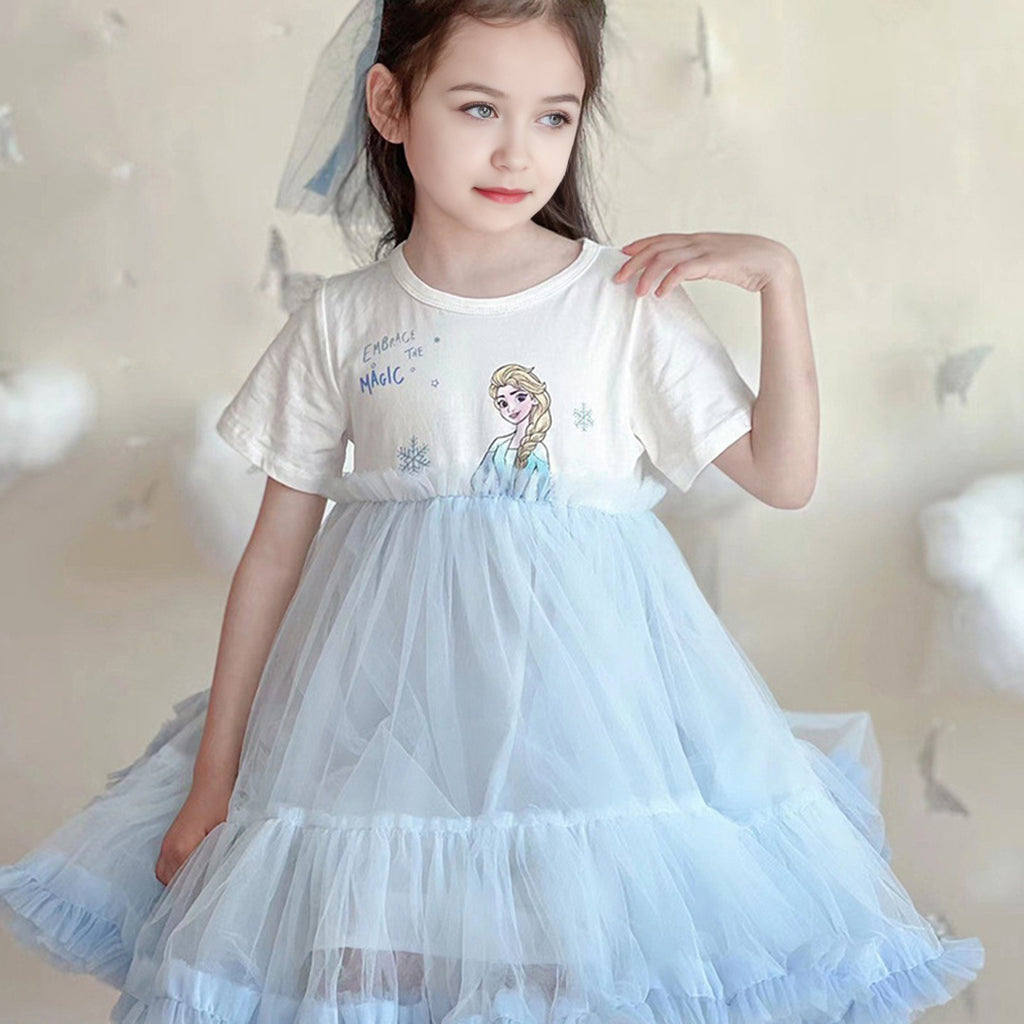 Girls Short Sleeve Elsa Princess Dress