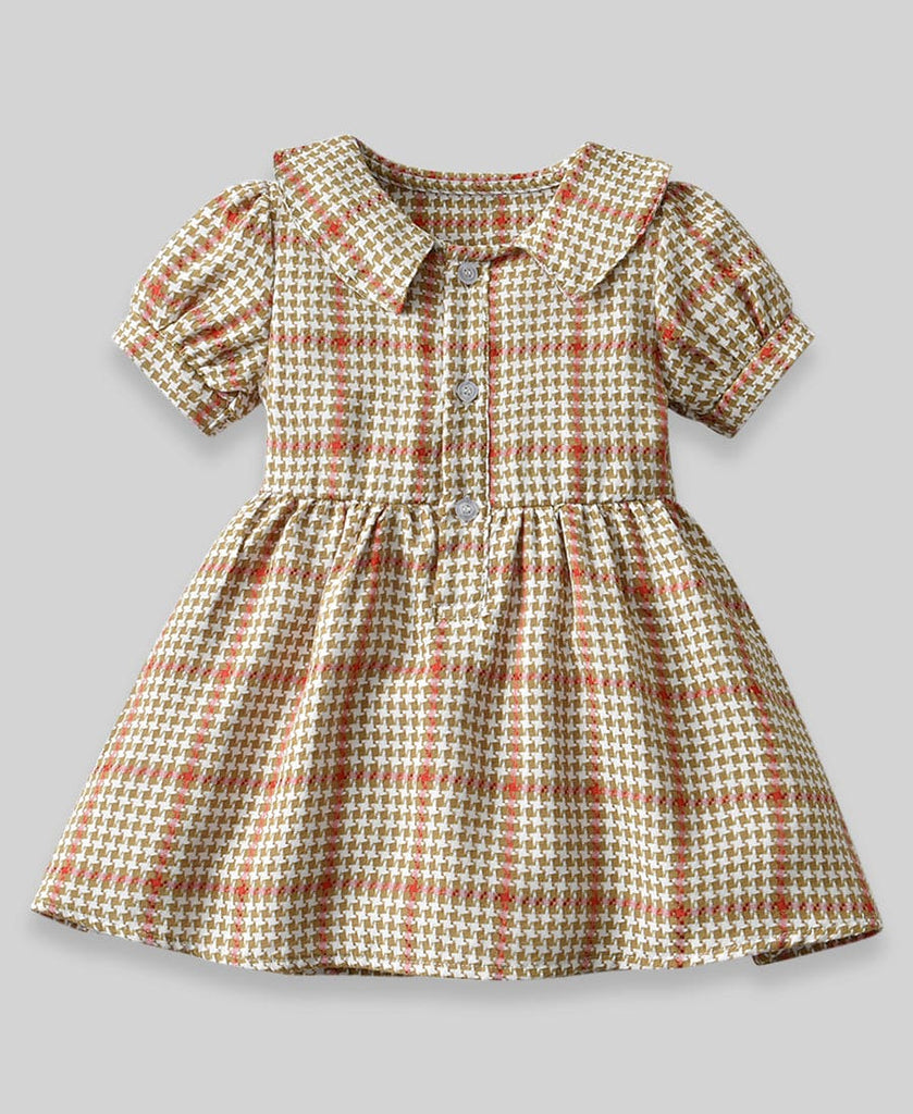 Girls Gingham checks Fit & Flare Dress with Peter Pan Collar Casual Dresses Style 1 1-2 Y 