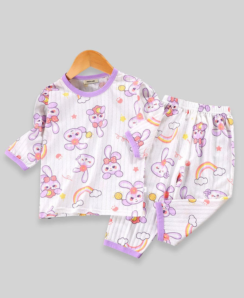 Boys White Base Purple Printed Night Wear Sets Style 13 1-2 Y 