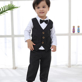 Boys Striped Waistcoat Mock Shirt With Trousers Set 2 pc. Sets Black 1-2 Y 
