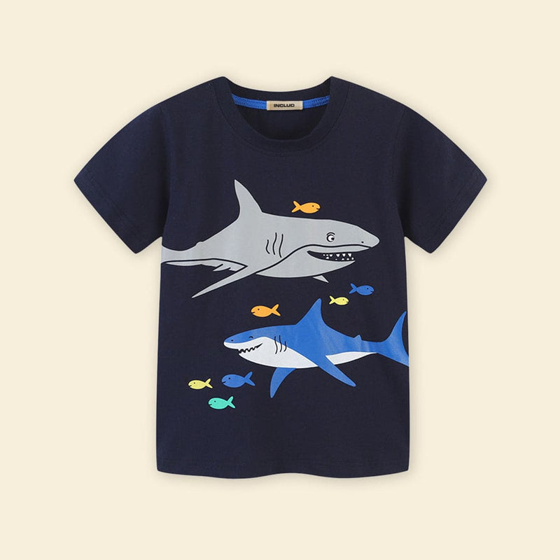 Boys Shark Print T-shirt Tshirts   