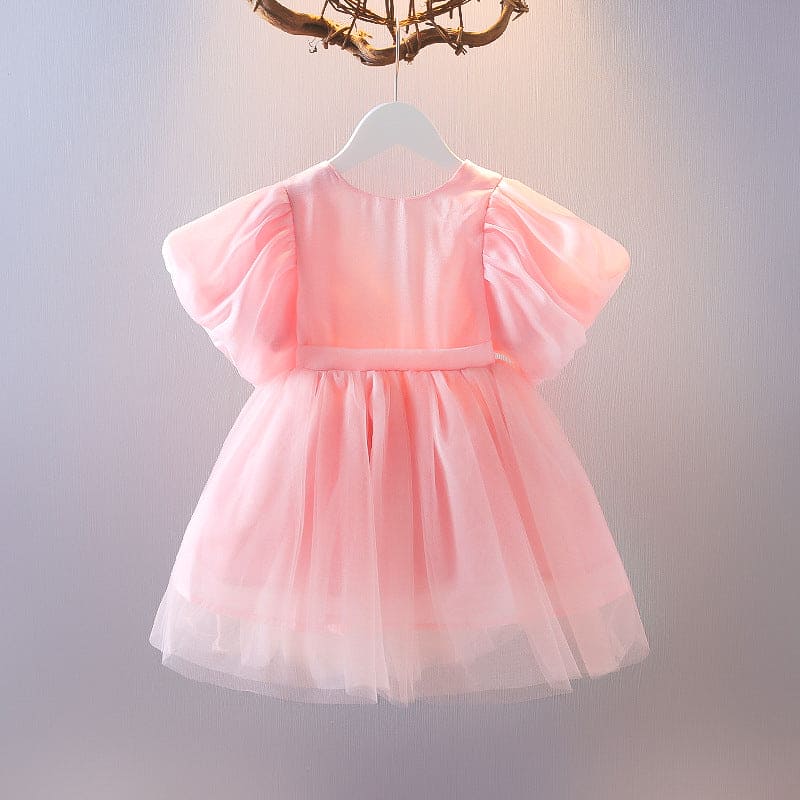Girls Gathered Tulle Party Dress with Statement Bow