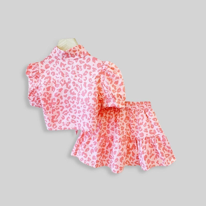 Girls Printed Tie Knot Top with Skirt Sets