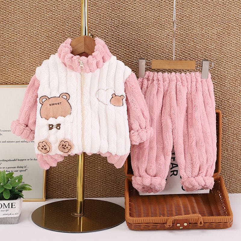 Boys Pink Fleece Jacket with Sweatpants Set Sets Pink 1-2 Y