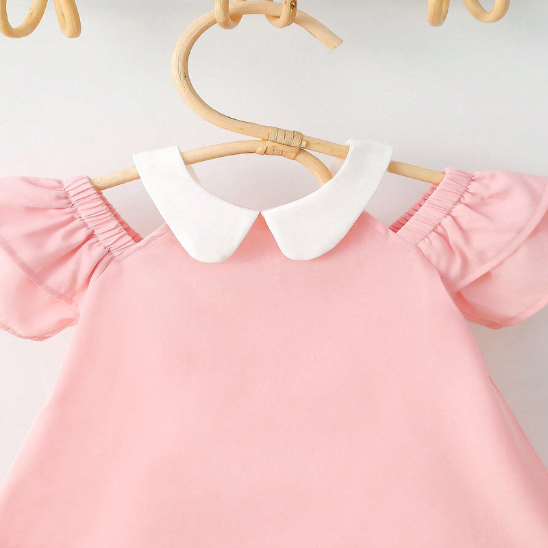 Girls Peter Pan Collar Cold Shoulder Top Tops   