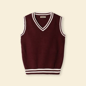 Boys Sleeveless Sweater With Stripe Bottom Sweaters & Cardigans Red 5-6 Y 