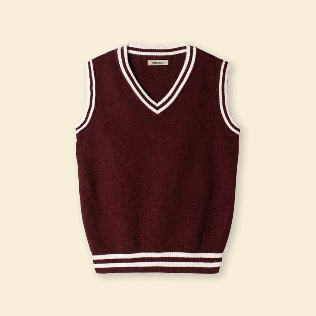 Boys Sleeveless Sweater With Stripe Bottom Sweaters & Cardigans Red 5-6 Y 