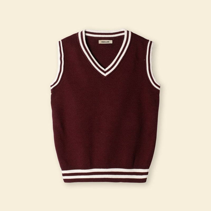 Boys Sleeveless Sweater With Stripe Bottom Sweaters & Cardigans Red 5-6 Y 