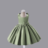 Girls Green Bow Applique Party Wear Dress