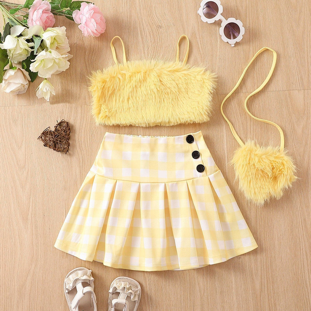 Girls Yellow Crop Top with Skirt & Sling Bag Sets Yellow 1-2 Y 