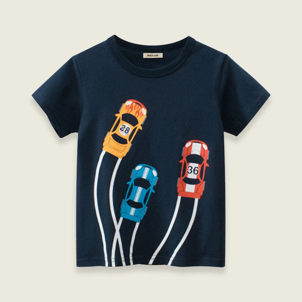Boys Car Print Short Sleeves T-shirt Tshirts   