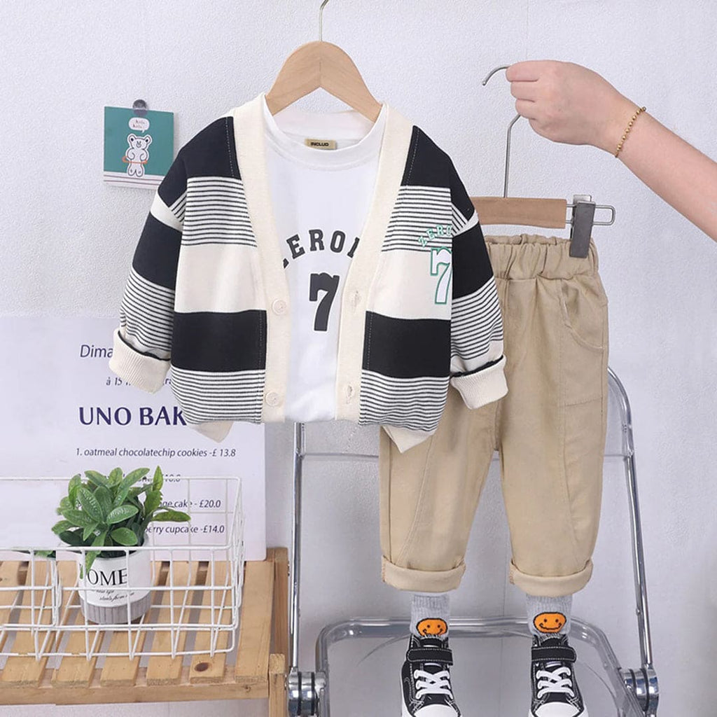 Boys T-shirt with Stripe Cardigan & Trousers Set