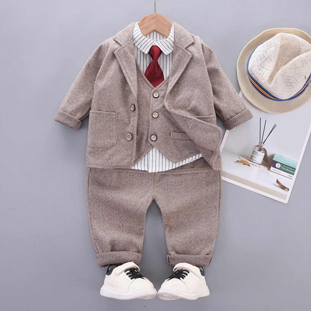Boys Striped Shirt with Waistcoat & Trousers Suit Set