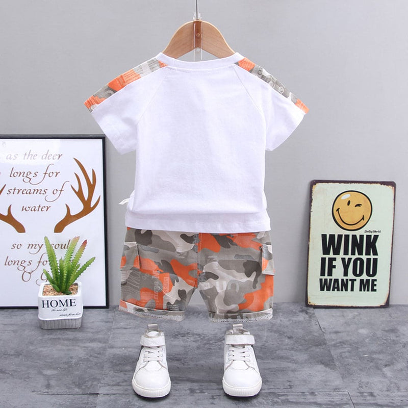 Boys Camouflage Pocket T-Shirt & Shorts Sets   