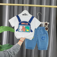 Boys Printed T-shirt with Denim Shorts Set Sets   