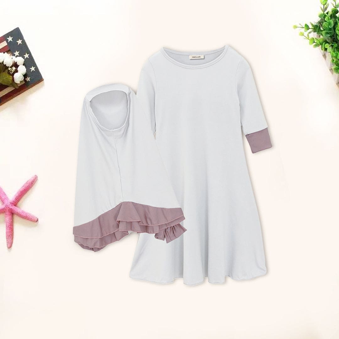 Girls Long Sleeve Dress With Head Scarf Casual Dresses Gray 2-3 Y 