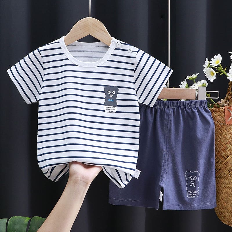 Boys White Stripped Knitted T-Shirt With Shorts Sets Sets Style 12 1-2 Y 