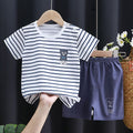 Boys White Stripped Knitted T-Shirt With Shorts Sets Sets Style 12 1-2 Y 