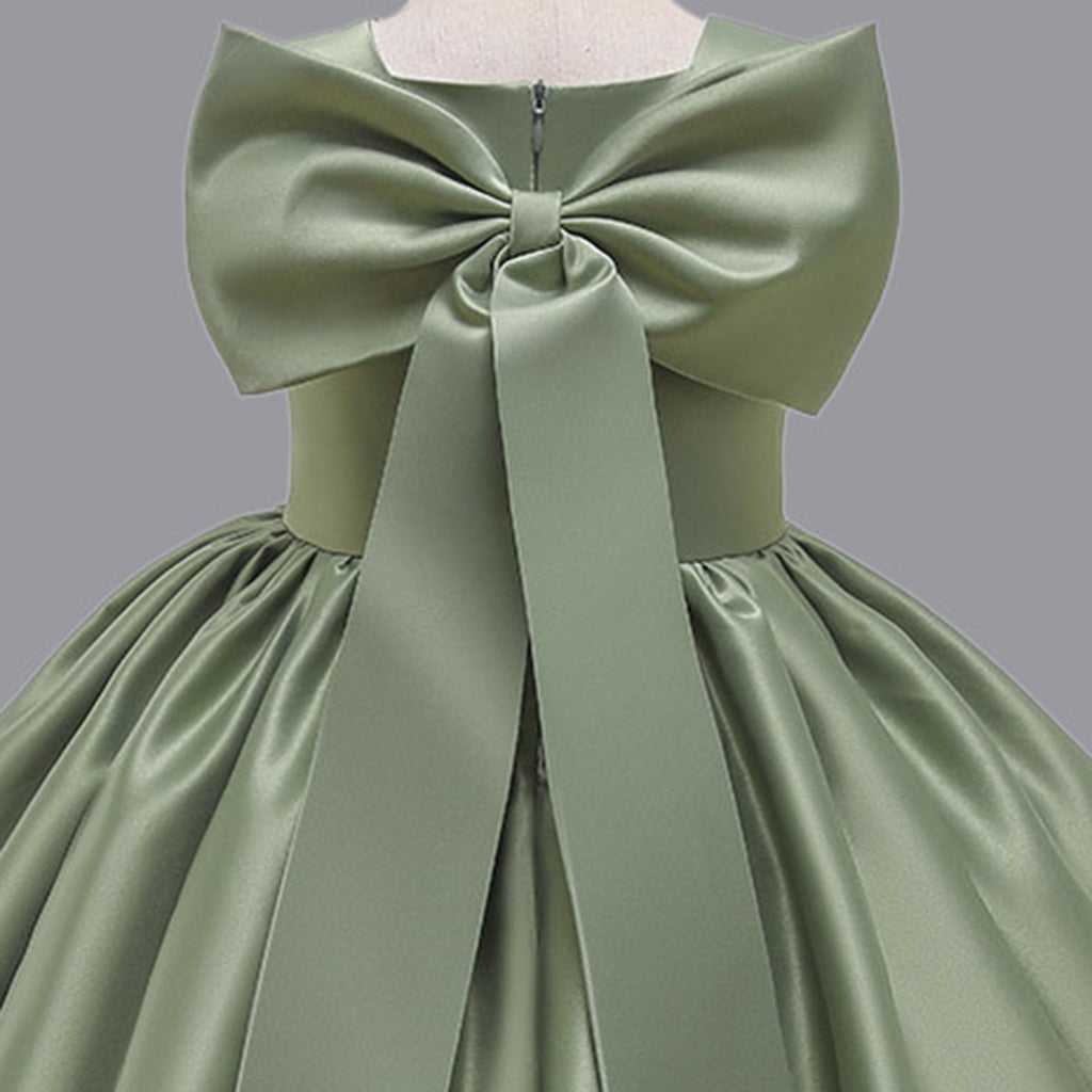 Girls Green Bow Applique Party Wear Dress Party Dresses