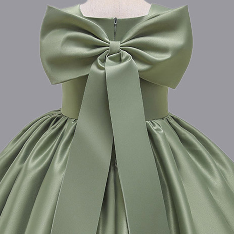 Girls Green Bow Applique Party Wear Dress Party Dresses