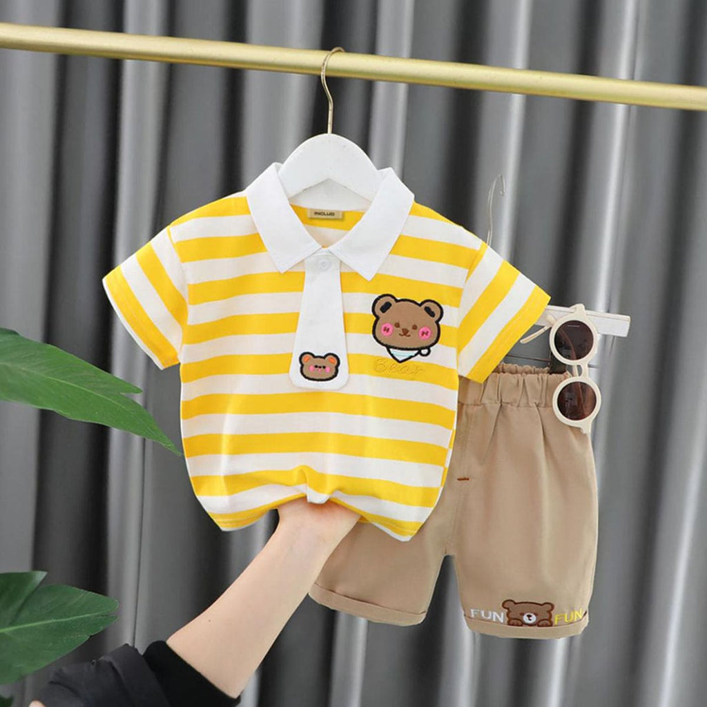 Boys Striped Polo T-shirt with Shorts Set Sets Yellow 1-2 Y 