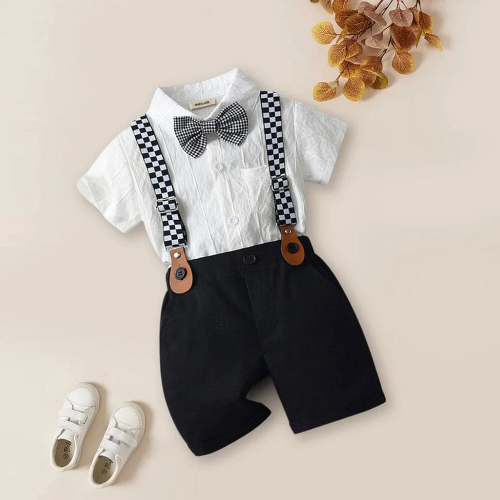 Boys Bow-Tie Shirt with Suspender Shorts Set