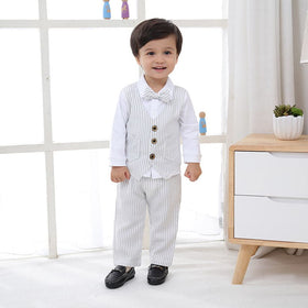 Boys Striped Waistcoat Mock Shirt With Trousers Set 2 pc. Sets White 1-2 Y 