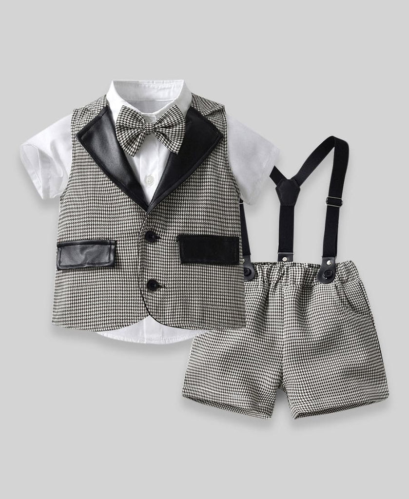 Party Wear Waist Coat Shirt Short Set with Suspender and Bow