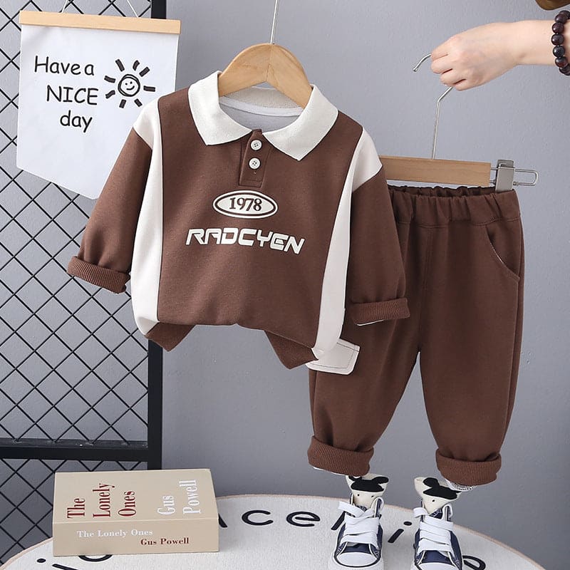 Boys Brown Long Sleeves Polo Neck T-Shirt With Trouser Set Sets Brown 1-2 Y 