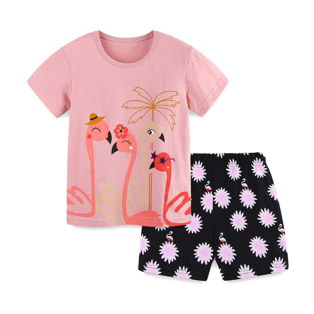 Girls Peach Cap Sleeve Graphic T-Shirt With Short Set Sets   