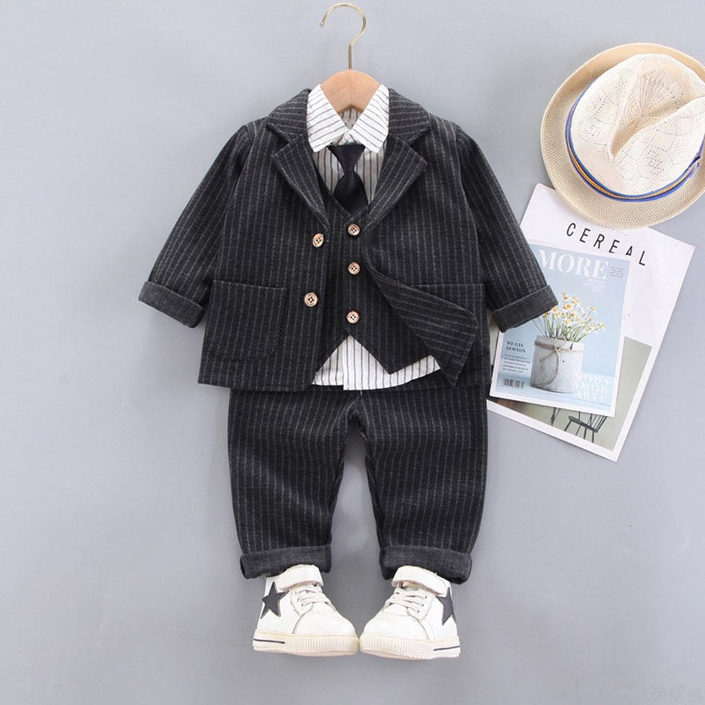 Boys Striped Shirt, Waistcoat with Blazer & Trousers Set Sets Black 1-2 Y 