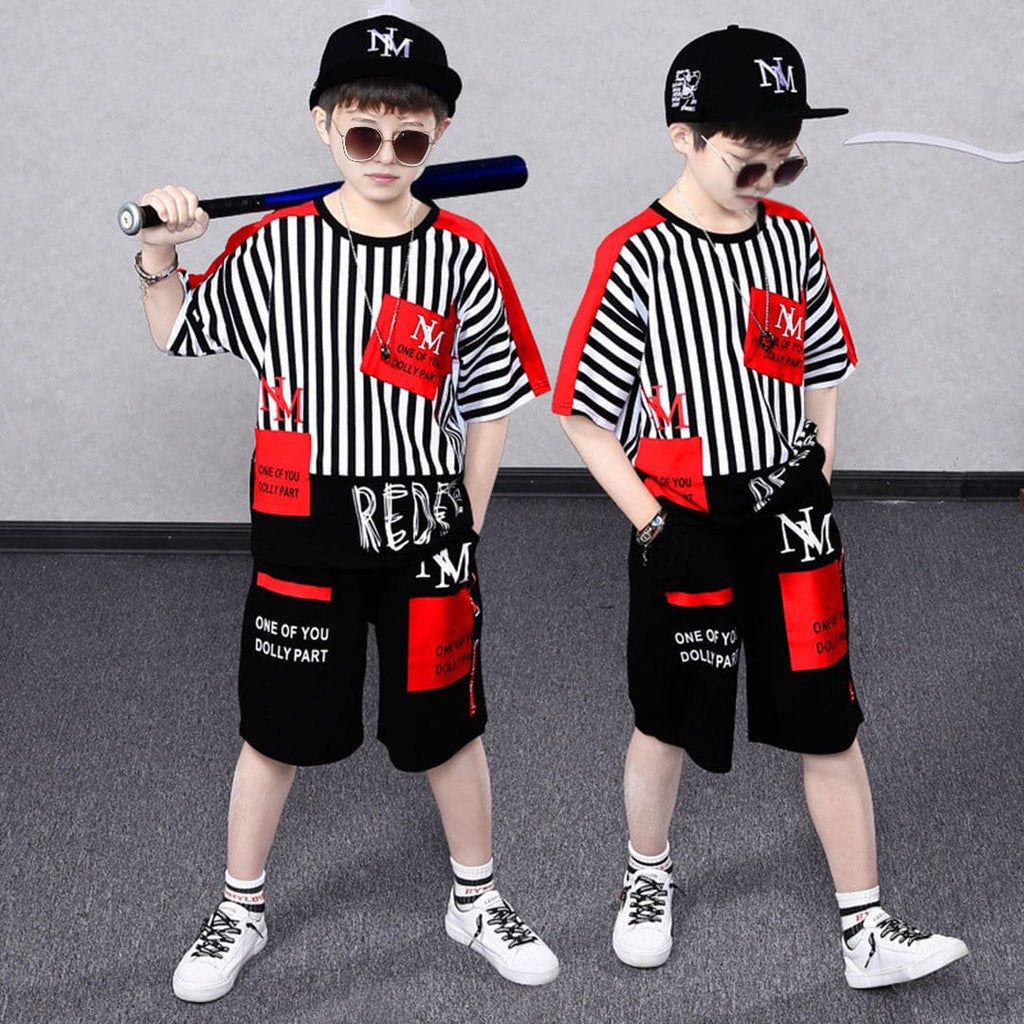 Boys Stripes Graphic T-Shirt With Elasticated Shorts