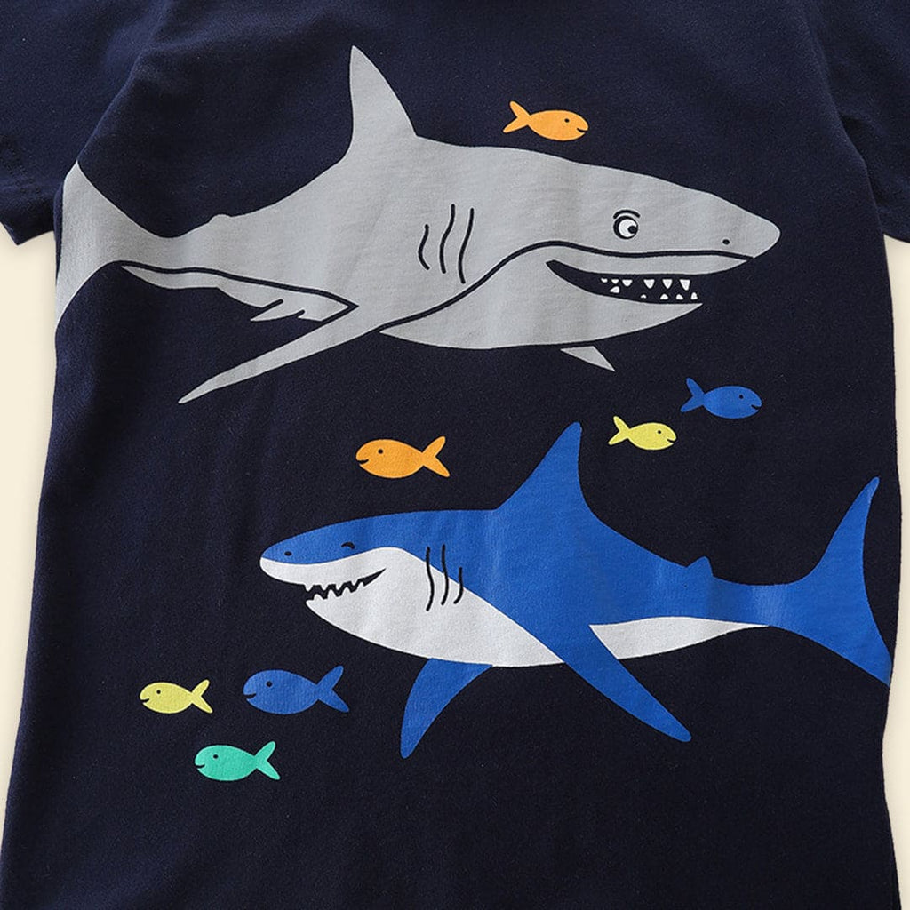 Boys Shark Print T-shirt Tshirts   